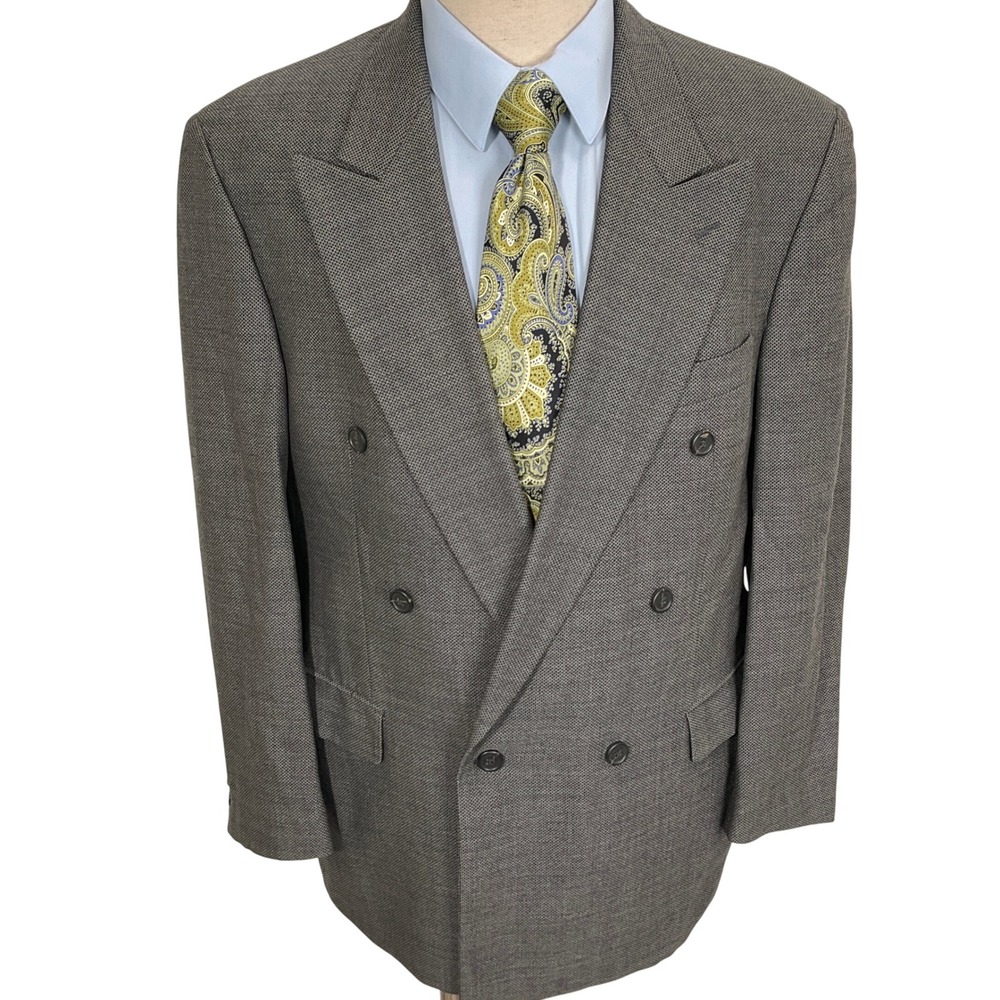 Ferrini Blazer Mens 40R Gray Diamond Double Breasted Wool Blend Suit Jacket